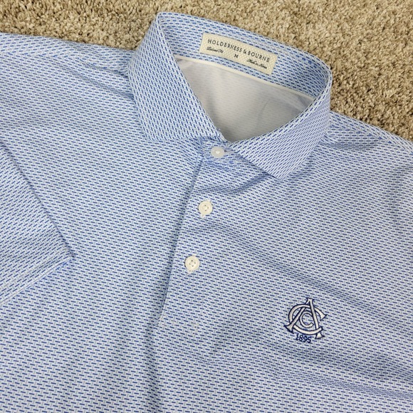 Holderness & Bourne Tailored Fit Mens Medium Blue Geometric Performance Polo - Picture 1 of 6